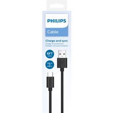 Philips UsbA to Type-C 5A 45W Hızlı Şarj ve Data Kablosu 2m Siyah DLC3106A