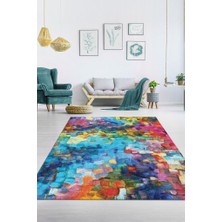 Homshtag Renkli Rüya Bahar Halısı, İnce Yazlık Halı, Çok Renkli Halı Geometrik Desenli Salon Halısı