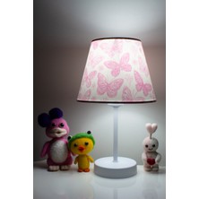 Glit Force Vivido Pembe Kelebekli Abajur Çocuk Odası İçin Metal ve Kumaş Malzemeden Şık Aydınlatma