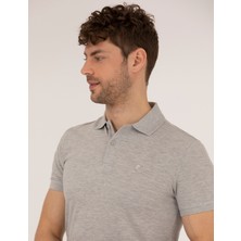 Pierre Cardin Erkek Açık Gri Melanj Slim Fit Polo Yaka Basic Tişört 50269606-VR091