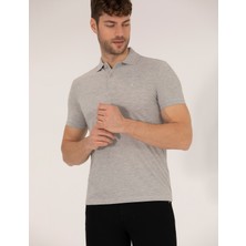 Pierre Cardin Erkek Açık Gri Melanj Slim Fit Polo Yaka Basic Tişört 50269606-VR091