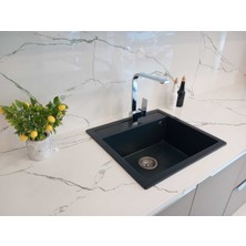 Granite Rising Granit Eviye-Siyah Renk 56X51 Cm- Tek Gözlü Mutfak Eviyesi