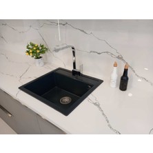 Granite Rising Granit Eviye-Siyah Renk 56X51 Cm- Tek Gözlü Mutfak Eviyesi