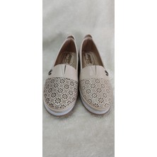 Çiğdem Kundura Krem Lazer Kesim Babet Günlük Ayakkabı  - Krem - 38 - ST01703-KREM-38