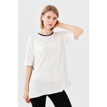 Desen Triko Kadın Sıfır Yaka Penye T-Shirt Kemik