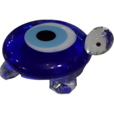 Es Dekor El Yapımı Cam Mavi Nazar Boncuk Nazarlı Kaplumbağa 5X7X2CM Tekli Biblo