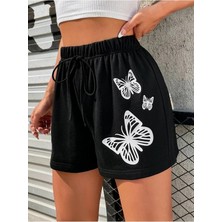 Baskılı Kısa Kadın Şort Daxis Sportwear Company Siyah Şort Baskılı