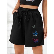 Baskılı Kısa Kadın Şort Daxis Sportwear Company Siyah Şort Baskılı