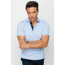 Desen Triko Erkek Polo Yaka T-Shirt Mavi