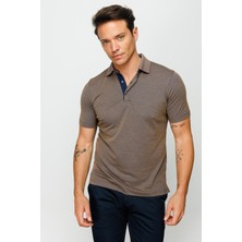 Desen Triko Erkek Polo Yaka T-Shirt S.kahve