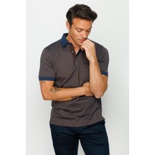 Desen Triko Erkek Polo Yaka Cepli Jakarlı Tshirt Kahve