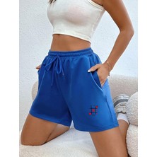 DAXİS Sportwear Company DAXİS Kadın Kısa Şort Baskılı Tasarım Hafif Kumaş Günlük Kullanım İçin Mavi
