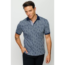 Desen Triko Erkek Polo Yaka Yelken Desenli T-Shirt Füme