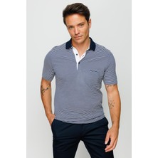 Desen Triko Erkek Merserize T-Shirt Lacivert