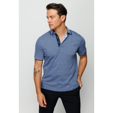 Desen Triko Erkek Polo Yaka Jakarlı Cepli T-Shirt Lacivert
