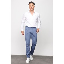 Desen Triko Erkek Beli Lastikli Yan Cepli Koton Pantolon Mavi