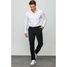 Desen Triko Erkek Beli Lastikli Beyaz Çizgili Koton Pantolon Siyah