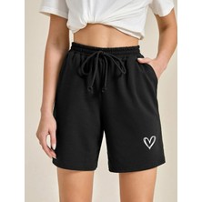DAXİS Sportwear Company Kalp Baskılı Kısa Kadın Şort Daxis Sportwear Company