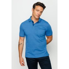 Desen Triko Erkek Polo Yaka Jakarlı T-Shirt 23801 Saks