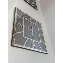 Ayna Denizi Silver Quare Smoked Model Gümüş Füme Renk 60 Cm x 60 Cm Dekoratif Aynalı Duvar Saati