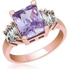 Gumush Gümüş Lila Baget Taşlı Rose Bayan Yüzük