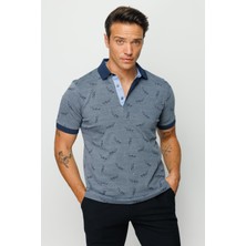 Desen Triko Erkek Polo Yaka Tüy Desenli T-Shirt Füme