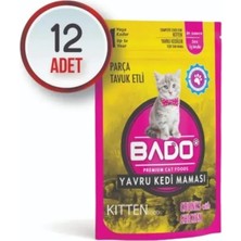 Bado Pouch Yavru Kedi Yaş Mama Parça Etli 85 gr 12'li Paket Pouch Yavru Tavuk Etli 12