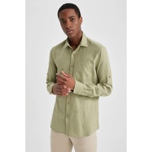 DeFacto Slim Fit Basic Keten Görünümlü Uzun Kollu Gömlek N9097AZ23SM