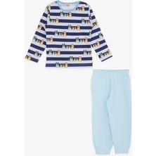 Breeze Champs Active Erkek Bebek Pijama Takımı Sevimli Köpekcikler Desenli Şeritli 9 Ay-3 Yaş, Mavi