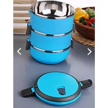 Freshbox 3 Lü Mandallı Sefer Tası Çelik Yemek Termosu Mavi. 3 Katlı