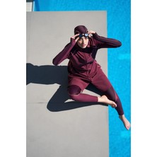 Performans Serisi Petek Doku Detaylı Mürdüm 4 Parça Tesettür Mayo Takımı H-Per 50