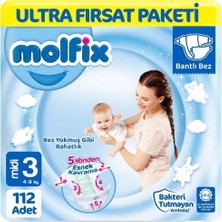 Molfix Bebek Bezi Ultra Fırsat Paketi 3 Beden 4-9 kg 112 Adet