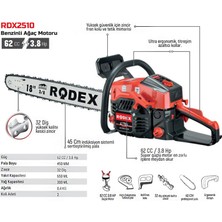 Rodex RDX2510 Benzinli Hızar Ağaç Kesme Motoru 45 cm 32 Diş