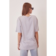 Lime Moda Basic T-Shirt-Gri