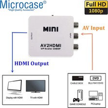 Microcase Rca To HDMI Tos Av Çevirici Dönüştürücü 1080P Mini AV2HDMI Video Conventer - AL2666 Beyaz