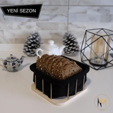 Pasiflora Home Desing Dekoratif Altıgen Gold Ekmek Sepeti Ahşap Stant & Siyah Kumaş Hazne & Gold Metal Çerçeve