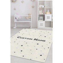 Homshtag Yıldızlı İsimli Kişiye Özel Kişiselleştirilebilir Dokuma Tabanlı Yıkanabilir Dekoratif Ev Halısı