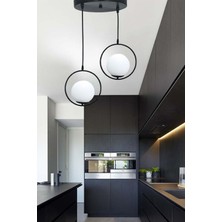 Taşcan Aydınlatma Lito 2 Li Siyah Tepsili Sarkıt Avize-Camlı