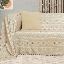 Latuda Softmicro Etnik Desenli Boho 180X220 cm Koltuk Örtüsü Şalı, Kanepe Örtüsü, Tv Battaniyesi Camel