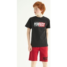 Zepkids Erkek Çocuk Siyah Kırmızı Renkli Kısa Kollu Perfect Baskılı Kaprili Takım10