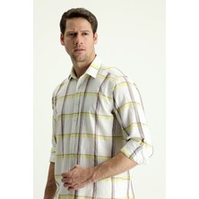 Kiğılı Uzun Kol Regular Fit Ekose Pamuklu Keten Karışımlı Gömlek