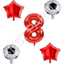 Best Parti Futbol Topu Yıdız Rakam Balon Seti Kırmızı Yaş 8