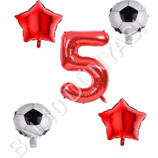 Bal10 Dünyası Futbol Topu Yıdız Rakam Balon Seti Kırmızı Yaş 5