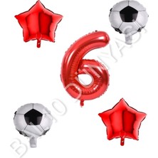 Bal10 Dünyası Futbol Topu Yıdız Rakam Balon Seti Kırmızı Yaş 6