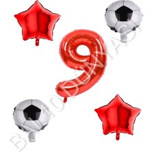 Bal10 Dünyası Futbol Topu Yıdız Rakam Balon Seti Kırmızı Yaş 9