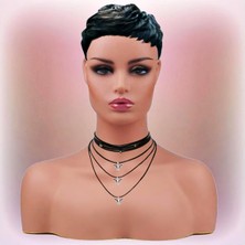 BijuStore Siyah Renk Çok Sıralı Deri Kadın Albatros Kuşu Choker Kolye