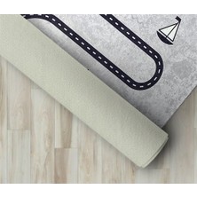 Carpettex Yıkanabilir Kaymaz Taban Çocuk Bebek Odası Oyun Halısı Trafik Temalı Gri Halı