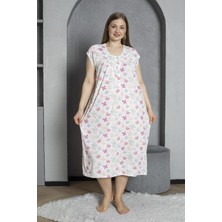 Seboteks Yakası Düğmeli Kısa Kol Pamuklu Penye Büyük Beden Anne Geceliği 295