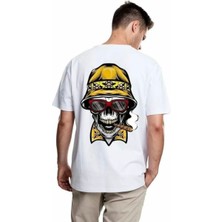 Amor Man Büyük Beden Özel Tasarım Şapkalı Kuru Kafa Sırt Baskılı %100 Pamuk Oversize Erkek T-Shırt