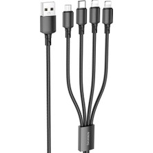 CoverZone Borofone 4in1 USB Kablo Lightning + Micro + Type-C 4'ü 1 Arada Lightning/micro-Usb/usb-C Için Şarj Kablosu 1metre 2A Akım BX72 (2x Lightning+Type-C+Micro Uçlu Kablo)